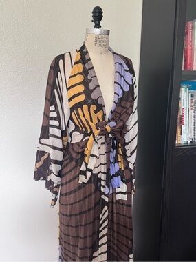 Issa London Taupe Dress with Black and Lavender Trim